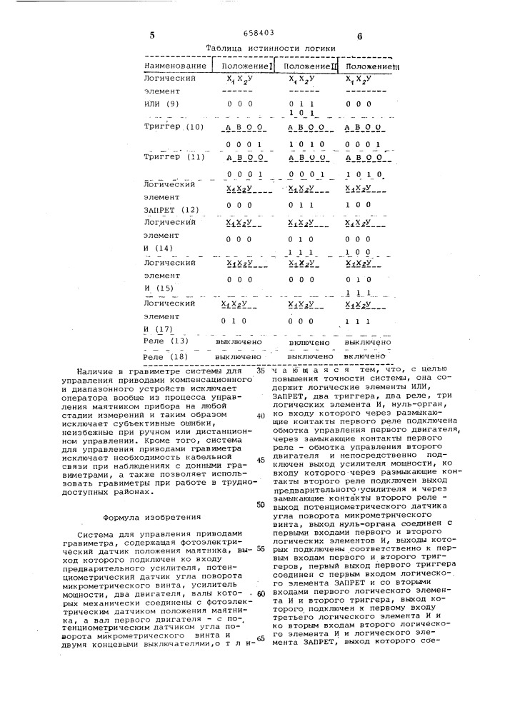 Система для управления приводами гравиметра (патент 658403)