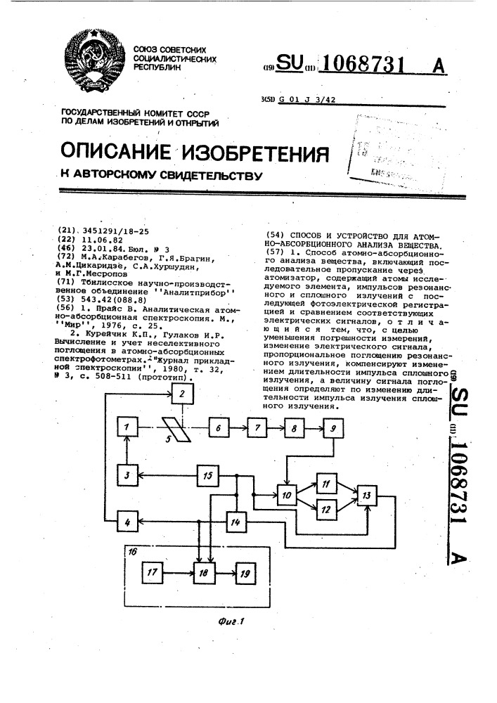 Способ и устройство для атомноабсорбционного анализа вещества (патент 1068731)