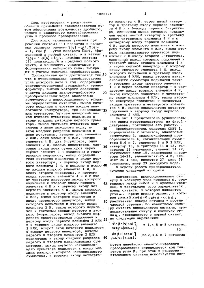 Функциональный преобразователь угла поворота вала в код (патент 1080174)