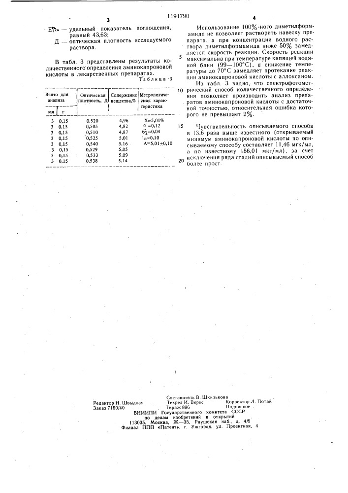 Способ определения аминокапроновой кислоты (патент 1191790)