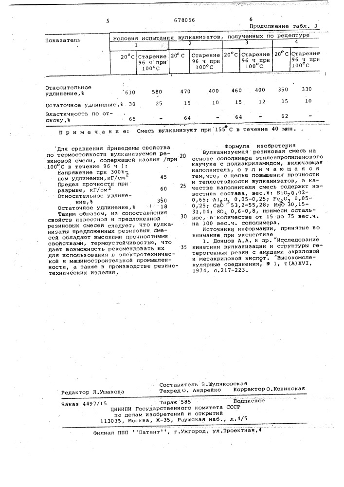 Вулканизуемая резиновая смесь (патент 678056)