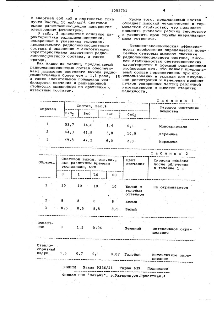 Радиолюминесцентный состав (патент 1055751)