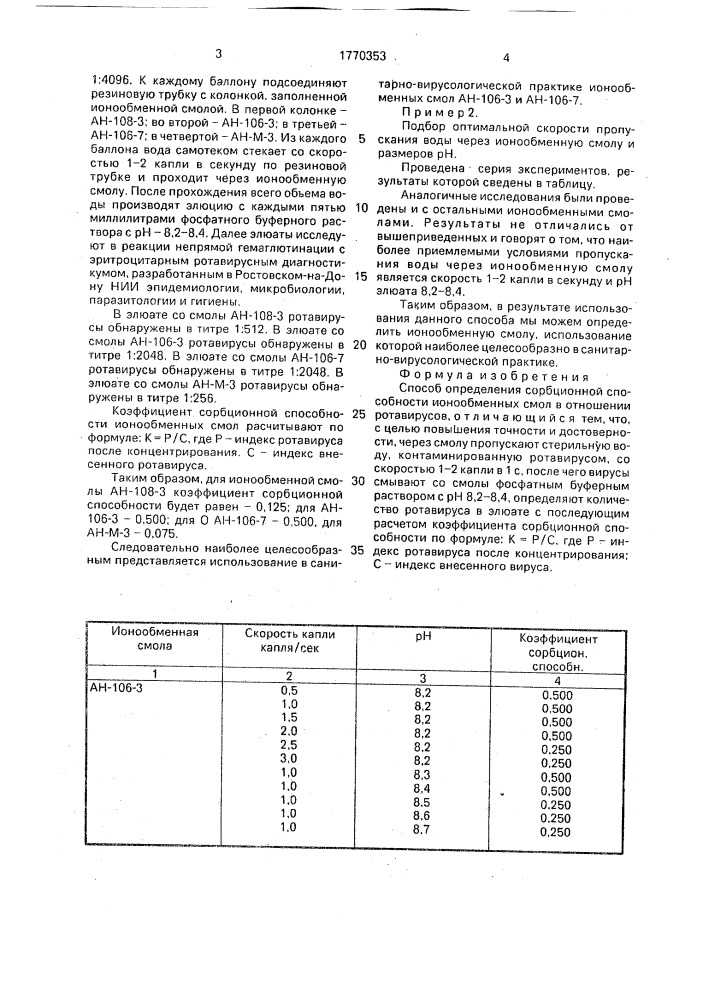 Способ определения сорбционной способности ионнообменных смол в отношении ротавирусов (патент 1770353)