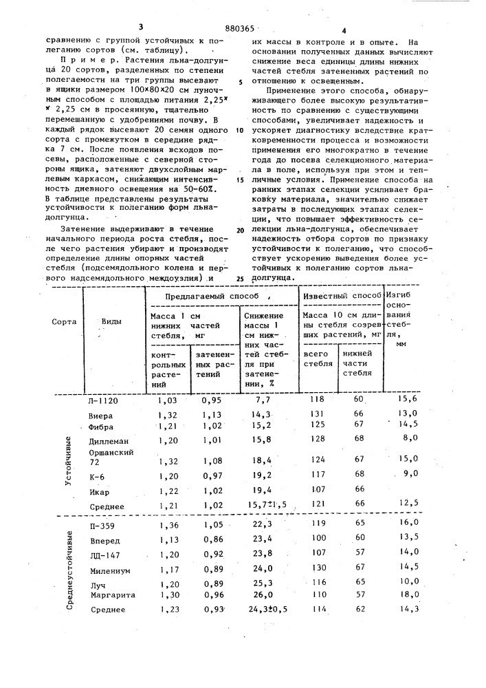 Способ отбора устойчивых к полеганию форм льна-долгунца (патент 880365)