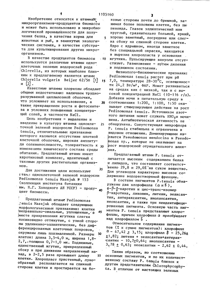 Штамм одноклеточной зеленой водоросли @ @ @ n 153-продуцент биомассы (патент 1105160)