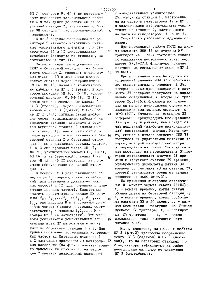 Устройство для определения участка повреждения подводного кабеля (патент 1255966)