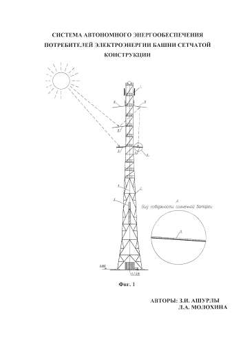 Система автономного энергообеспечения потребителей электроэнергии башни сетчатой конструкции (патент 2584057)