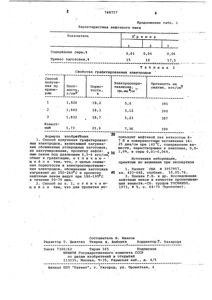 Способ получения графитированных электродов (патент 768757)