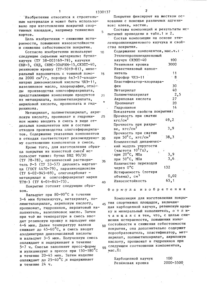 Композиция для изготовления покрытия спортивных площадок (патент 1330137)