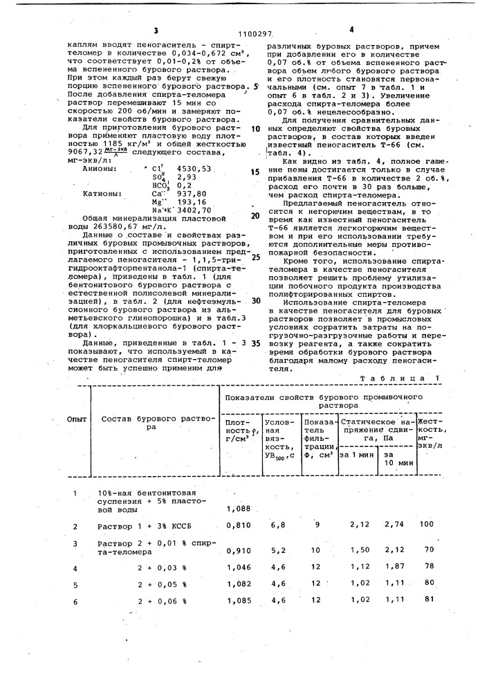 Пеногаситель для буровых растворов (патент 1100297)