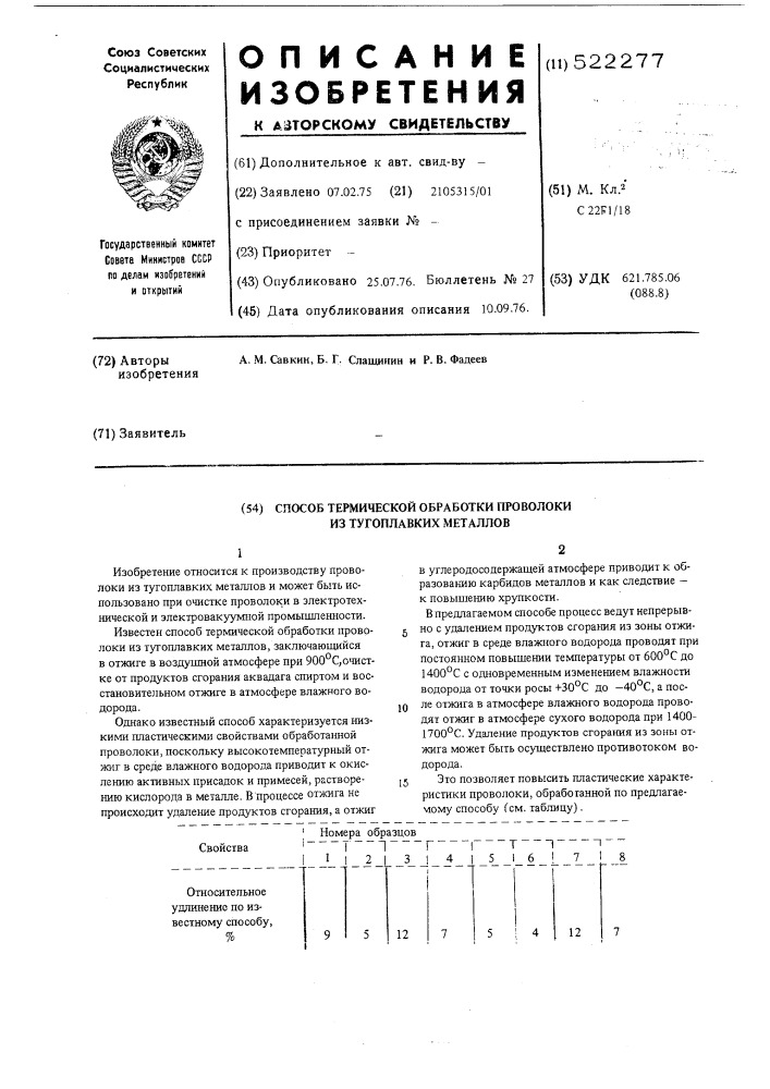 Способ термической обработки проволоки из тугоплавких металлов (патент 522277)