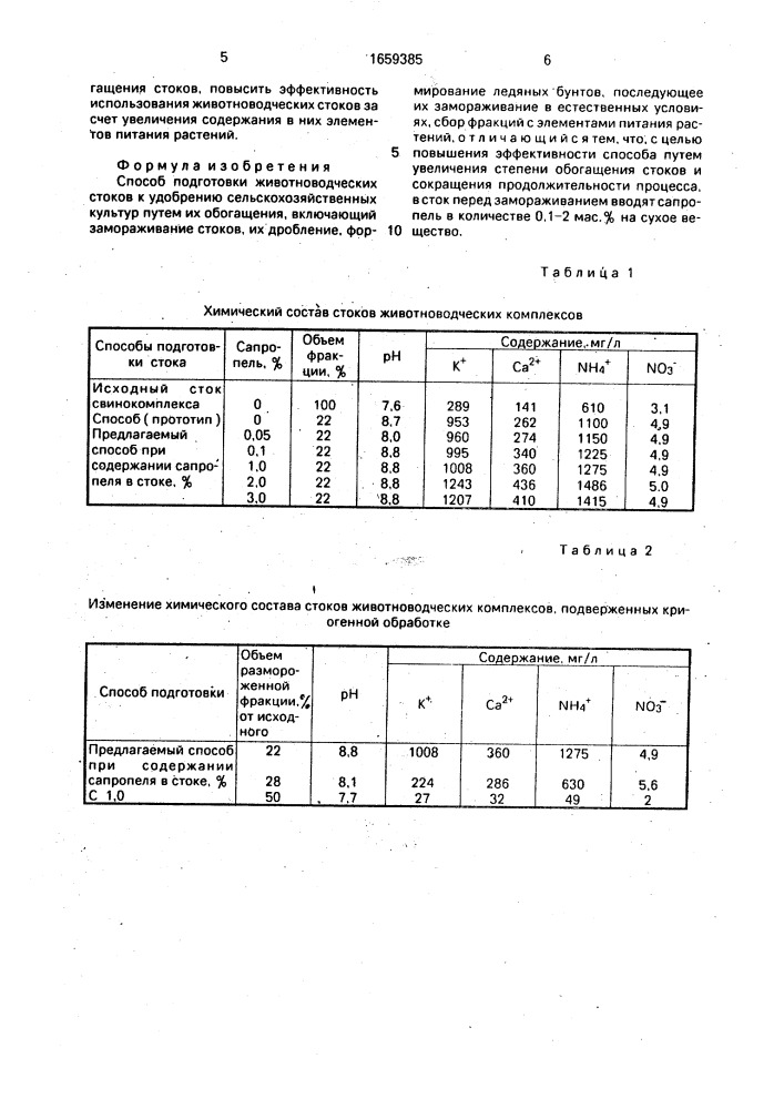 Способ подготовки животноводческих стоков к удобрению сельскохозяйственных культур (патент 1659385)