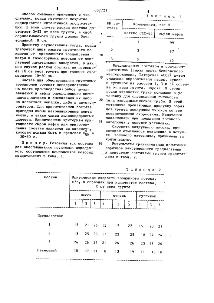 Состав для обеспыливания грунтовых аэродромов (патент 887721)