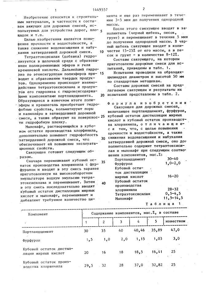 Связующее для дорожных смесей (патент 1449557)