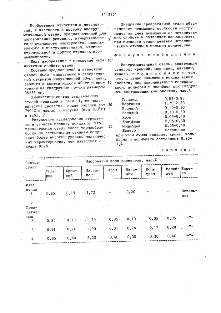 Инструментальная сталь (патент 1413154)