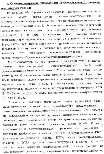 Способ получения соматотропного гормона со сниженным содержанием агрегата его изоформ, способ получения антагониста соматотропного гормона со сниженным содержанием агрегата его изоформ и общим суммарным содержанием трисульфидной примеси и/или дефенилаланиновой примеси (патент 2368619)