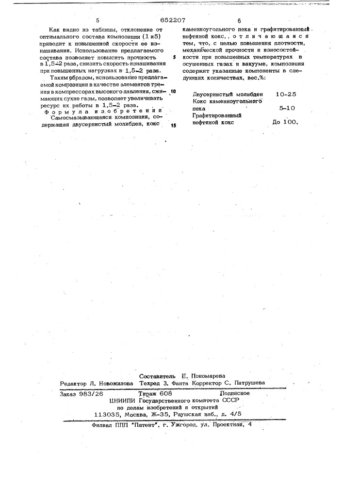 Самосмазывающаяся композиция (патент 652207)