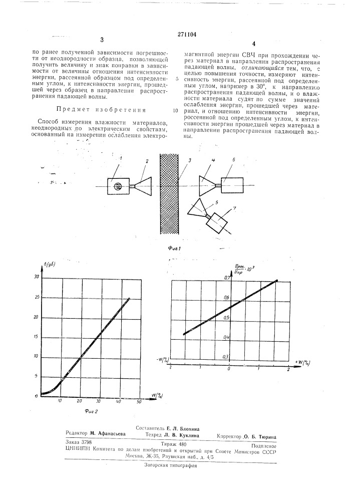 Способ измерения влажности л^атериалов, неоднородных по электрическим свойствам (патент 271104)