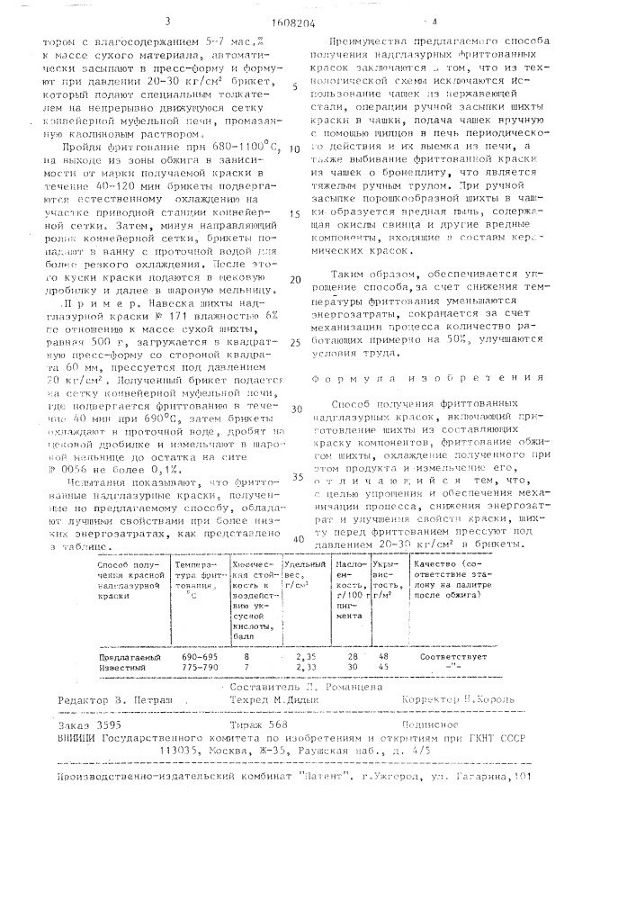 Способ получения фриттованных надглазурных красок (патент 1608204)