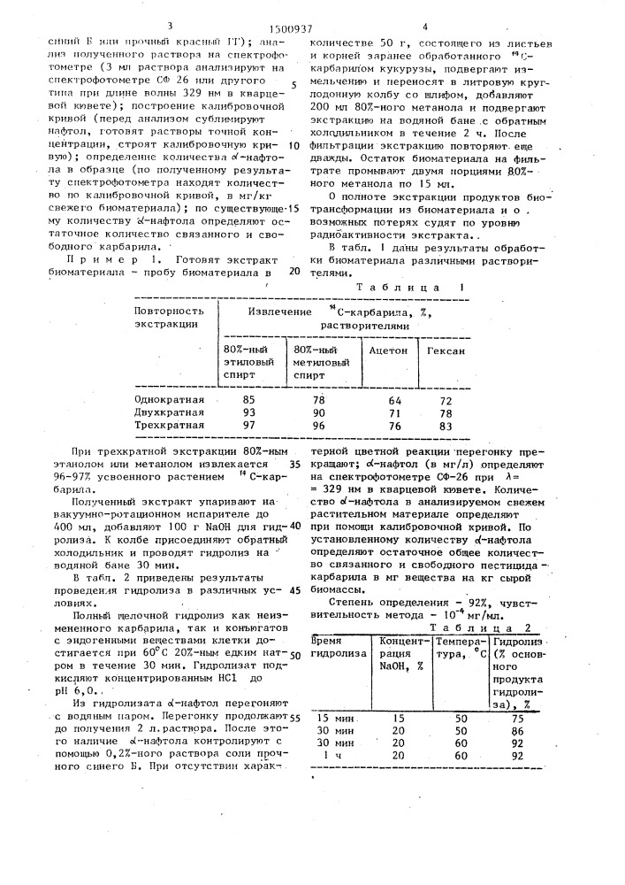 Способ определения карбарила в растительном материале (патент 1500937)