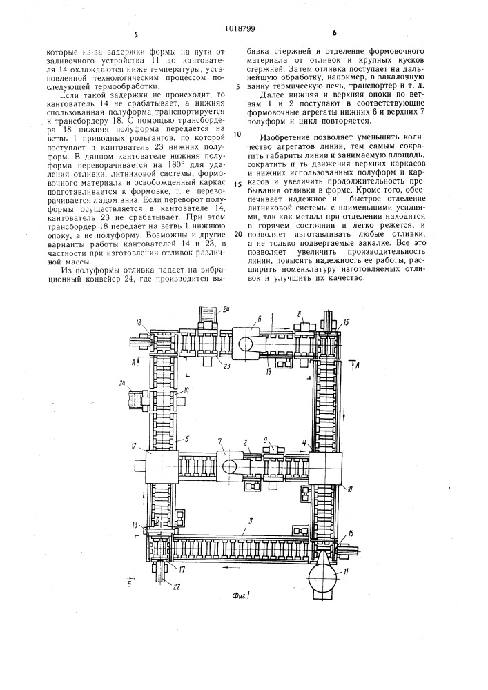 Автоматическая литейная линия (патент 1018799)