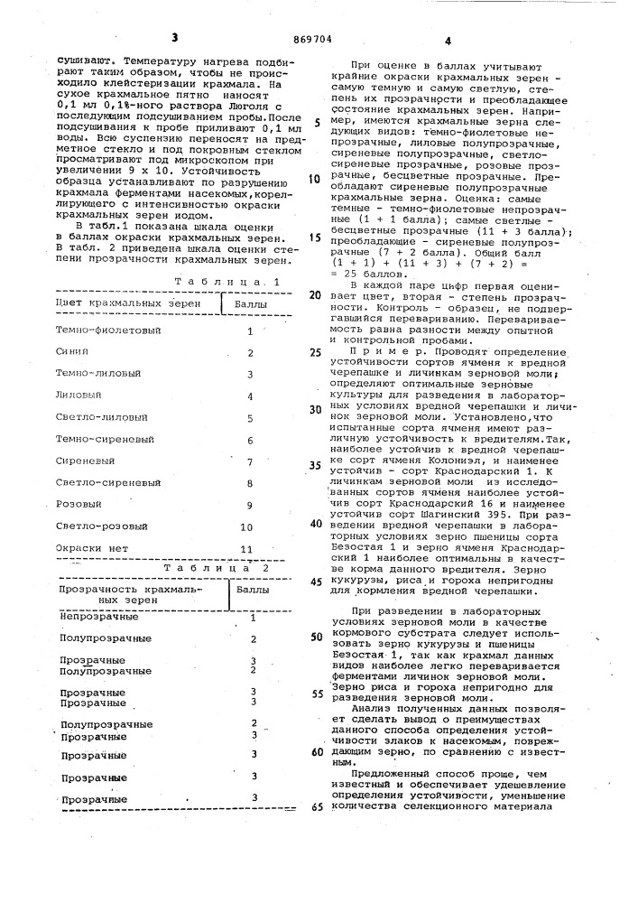 Способ определения устойчивости злаков к насекомым, повреждающим зерно (патент 869704)