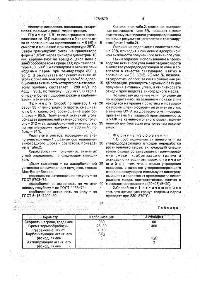 Способ получения активного угля (патент 1784579)