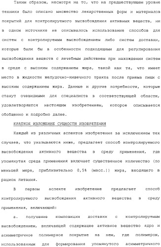 Контролируемое высвобождение активного вещества в среду с высоким содержанием жира (патент 2308263)