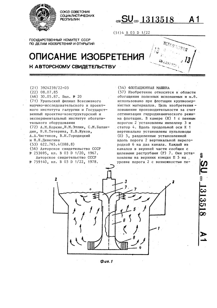 Флотационная машина (патент 1313518)