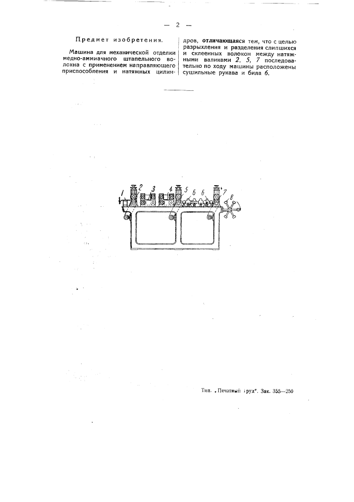 Машина для механической отделки медноаммпачного штапельного волокна (патент 52057)