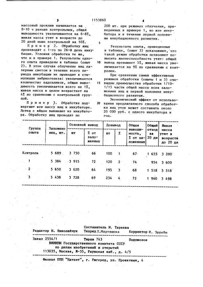 Способ обработки яиц уток (патент 1153860)