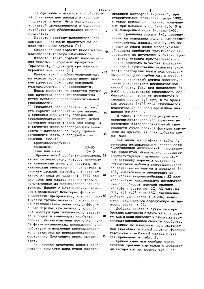 Сорбент-наполнитель для пищевых и кормовых продуктов (патент 1144675)
