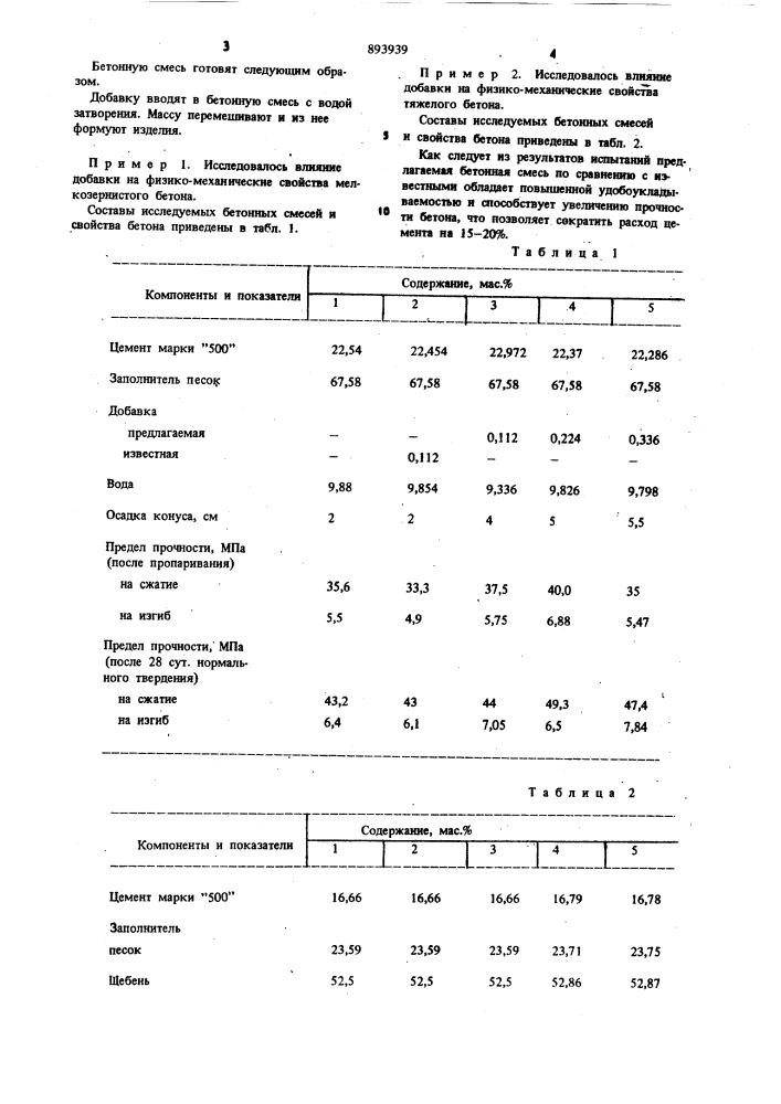 Бетонная смесь (патент 893939)