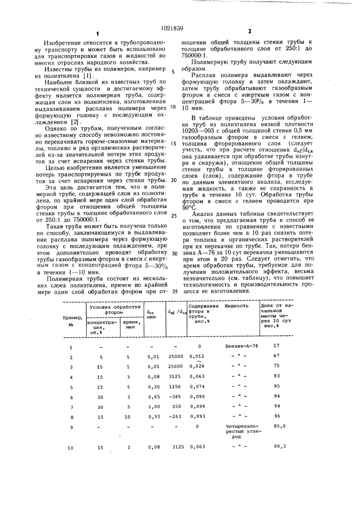 Полимерная труба и способ ее изготовления (патент 1021859)