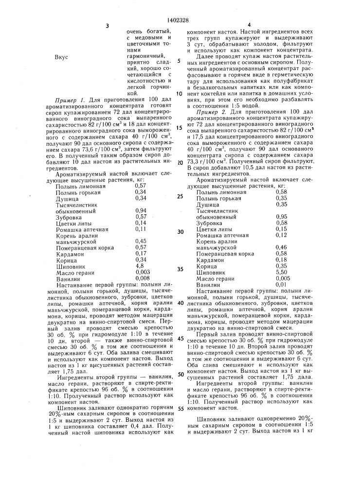 Способ получения ароматизированного концентрата для напитков (патент 1402328)