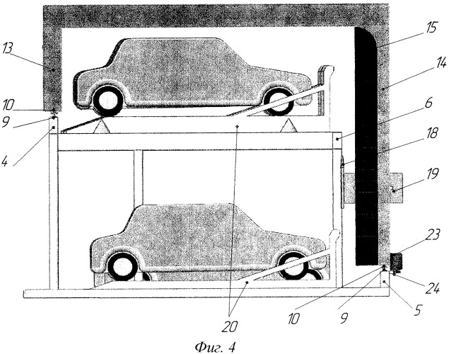 Двухъярусная парковка открытого типа с зацеплением автомобильного поддона за боковую поверхность (патент 2430225)