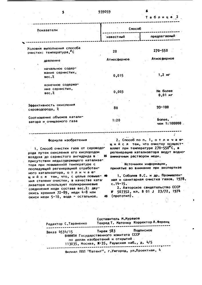 Способ очистки газа от сероводорода (патент 939059)