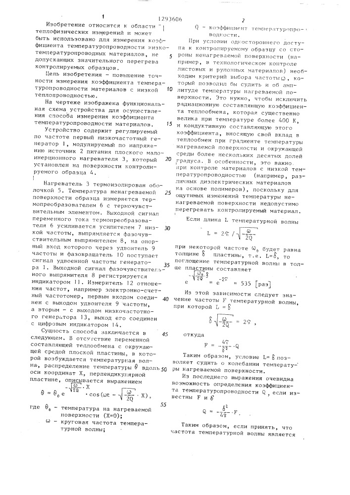 Способ измерения коэффициента температуропроводности материалов и устройство для его осуществления (патент 1293606)