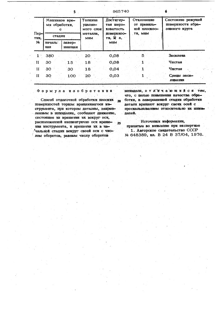 Способ отделочной обработки плоских поверхностей (патент 965740)