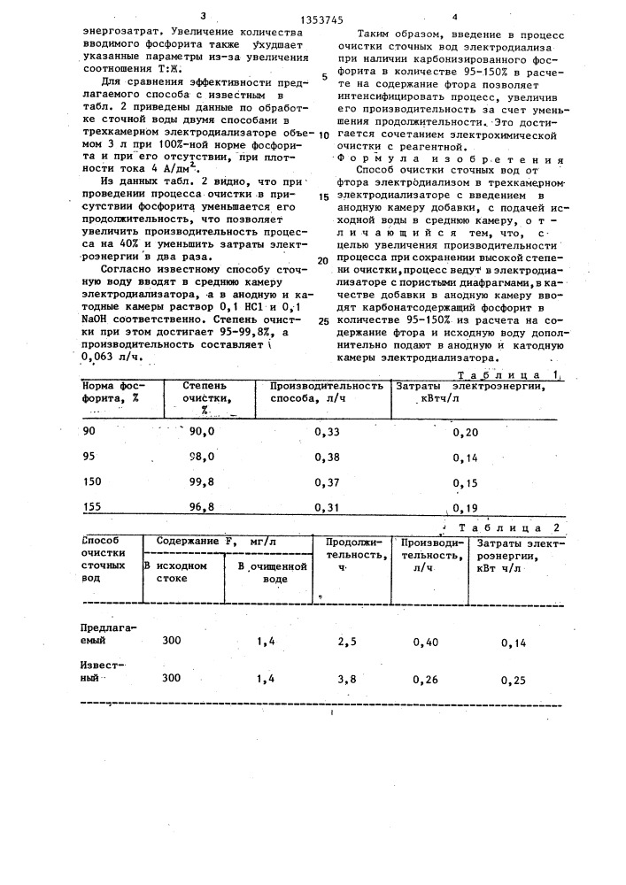 Способ очистки сточных вод от фтора (патент 1353745)