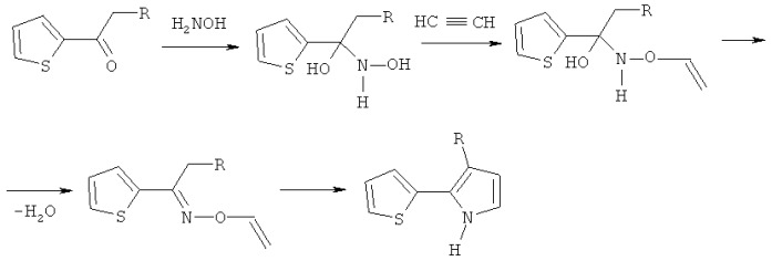 Способ получения 3-алкил-2-(2-тиенил)пирролов и их n-винильных производных (патент 2477725)