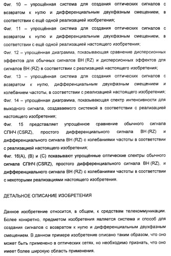 Система и способ для создания оптических сигналов с возвратом к нулю и дифференциальным двухфазным смещением (патент 2372725)