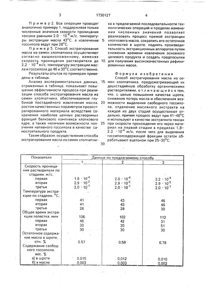 Способ экстрагирования масла из семян хлопчатника (патент 1730127)
