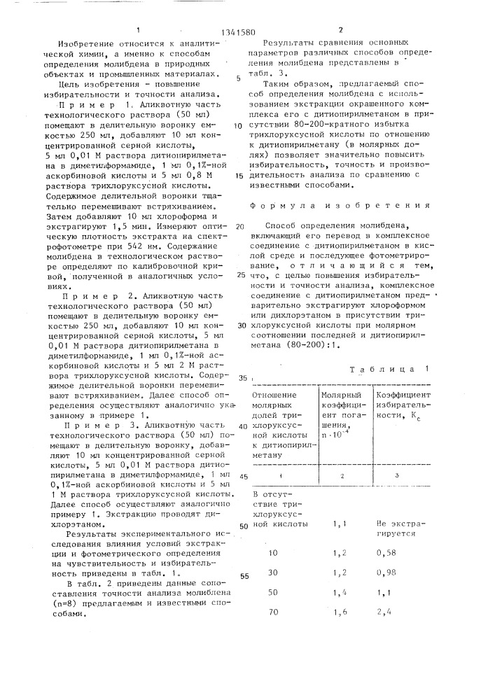 Способ определения молибдена (патент 1341580)