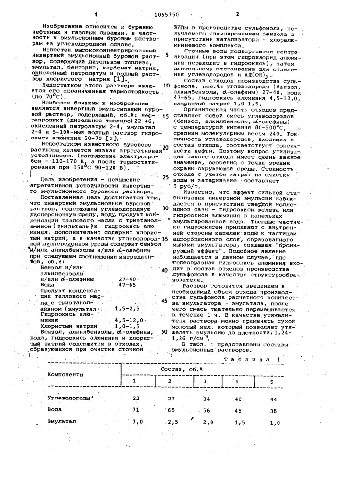 Инвертный эмульсионный буровой раствор (патент 1055750)