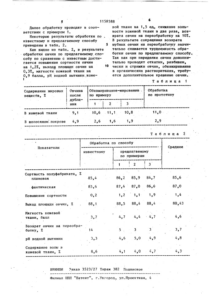 Способ выработки шубных овчин (патент 1158588)