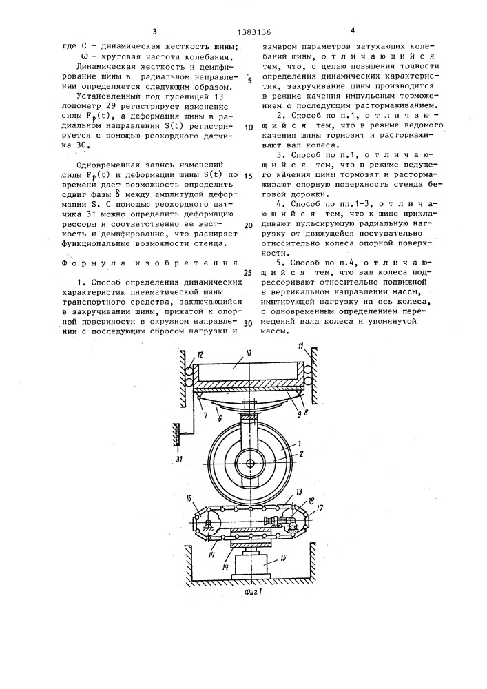 Способ определения динамических характеристик пневматической шины транспортного средства (патент 1383136)