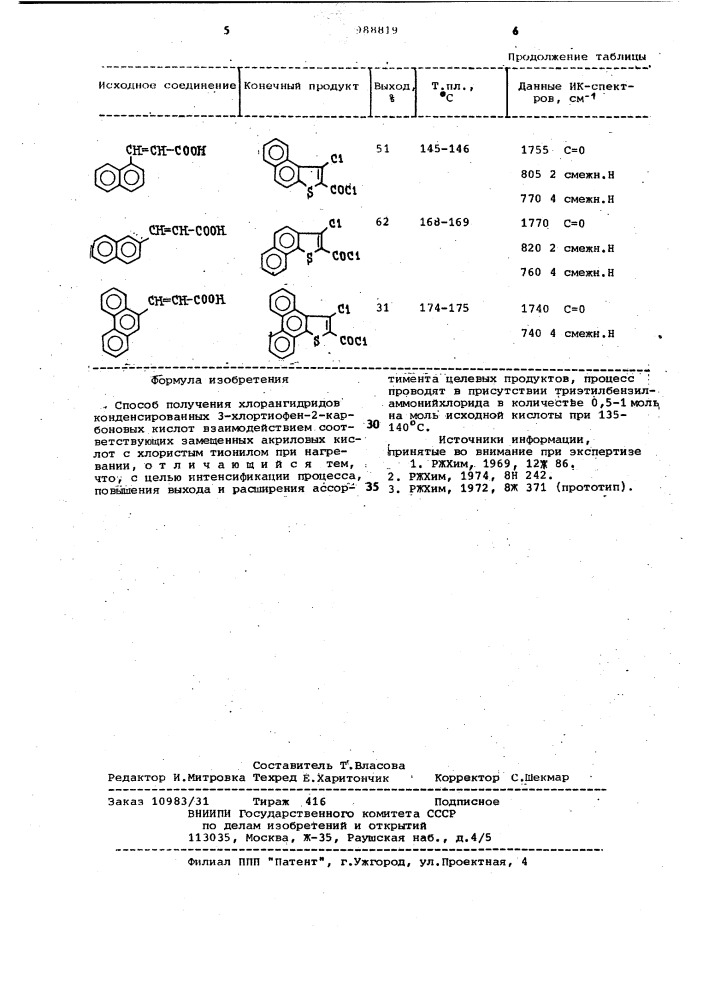 Способ получения хлорангидридов конденсированных 3- хлортиофен-2-карбоновых кислот (патент 988819)