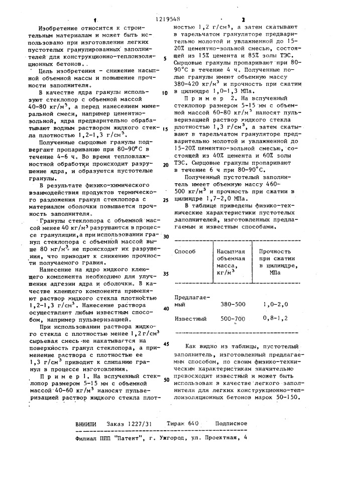 Способ получения пустотелого безобжигового заполнителя (патент 1219548)