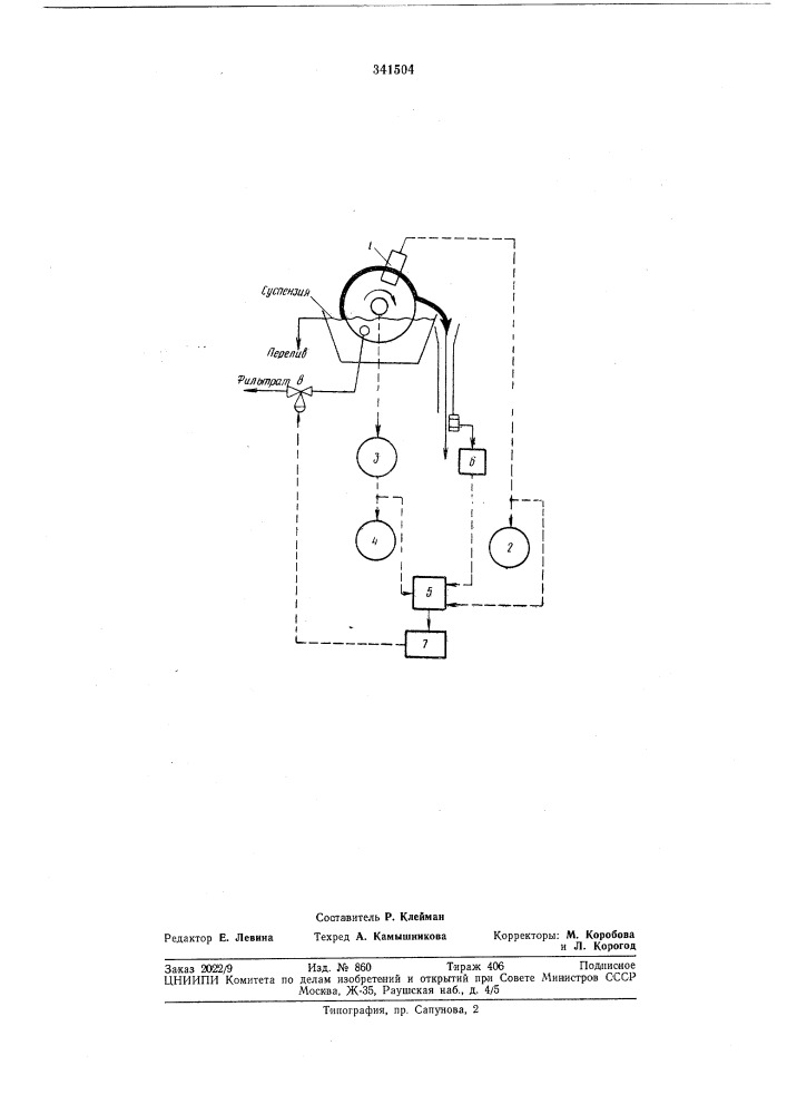 Способ автоматического регулирования процесс.л разделения суспензии в вакуум-фильтре (патент 341504)